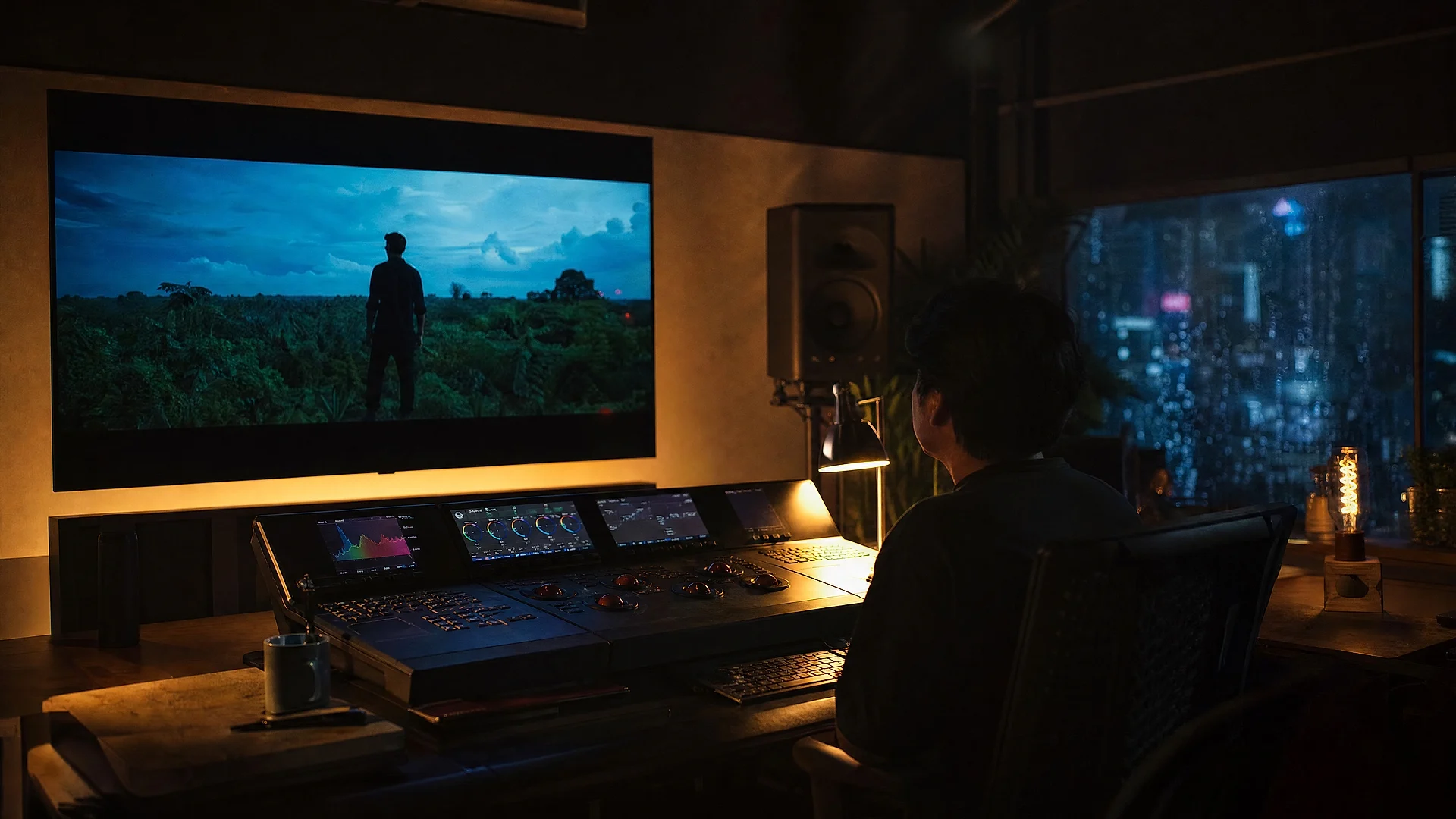 Colourist grading a shot in a finishing suite