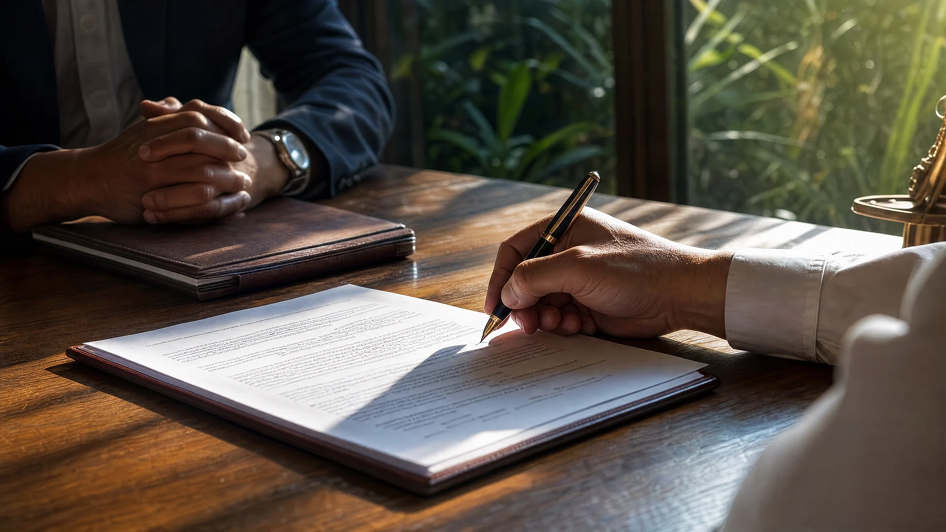 Agreement being signed across a production office desk